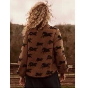 NWT KNAPP STUDIO Brown Fleece Mustang Western Print Full Zip Jacket size XL